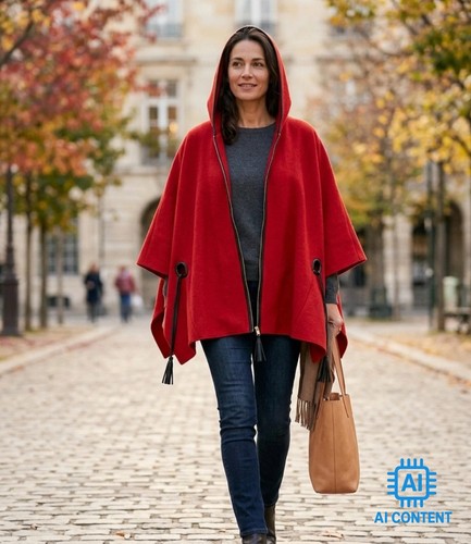Damen poncho mit kapuze - damen,