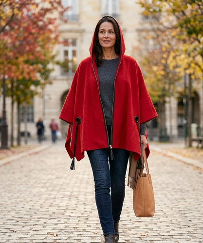 Damen poncho mit - , kapuze