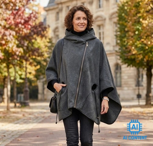 Damen poncho mit kapuze - poncho,
